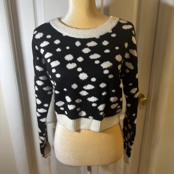 Lovers + Friends Revolve Myla Cropped Wool Blend Black & White Polka Dot Sweater - Picture 1 of 8